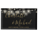 String Lights Signature Script Black And Gold Place Card Holder