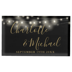 String Lights Signature Script Black And Gold Place Card Holder