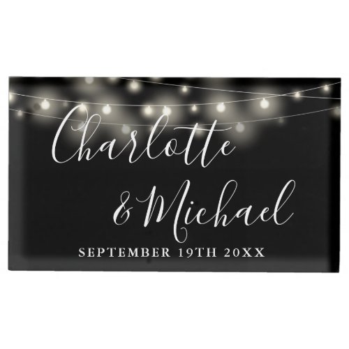 String Lights Signature Script Black And White Place Card Holder