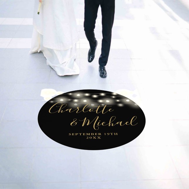 String Lights Signature Script Black Gold Wedding Floor Decals (Wedding)
