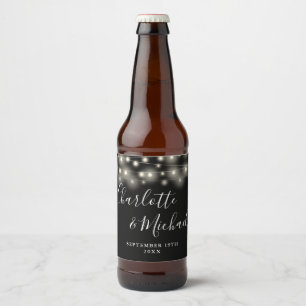 String Lights Signature Script Black White Wedding Beer Bottle Label