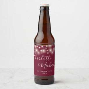 String Lights Signature Script Burgundy Wedding Beer Bottle Label
