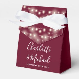 String Lights Signature Script Burgundy Wedding Favor Boxes