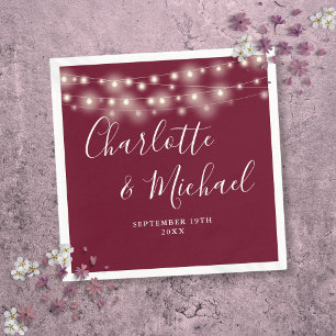 String Lights Signature Script Burgundy Wedding Napkins