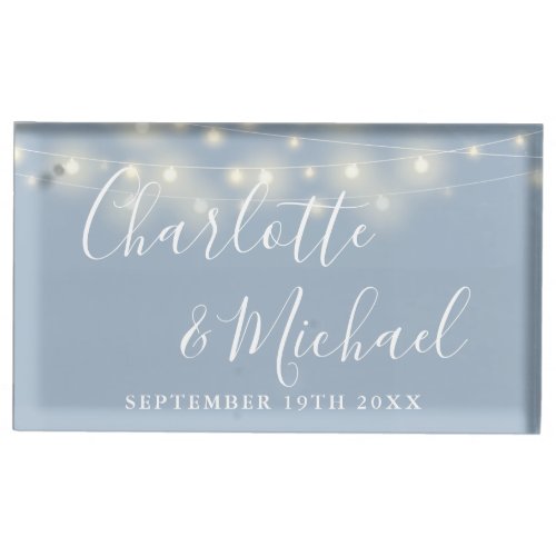 String Lights Signature Script Dusty Blue Place Card Holder