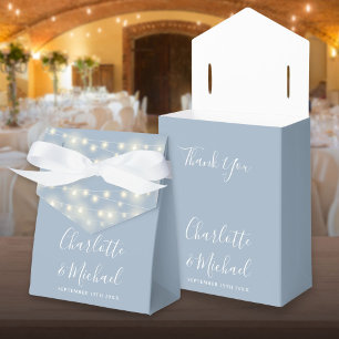 String Lights Signature Script Dusty Blue Wedding Favor Boxes