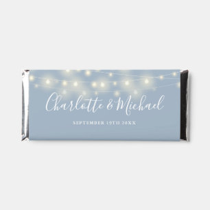 String Lights Signature Script Dusty Blue Wedding Hershey Bar Favors
