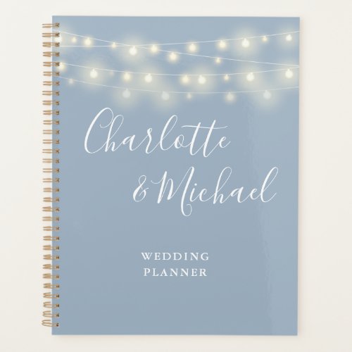 String Lights Signature Script Dusty Blue Wedding Planner