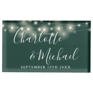 String Lights Signature Script Emerald Green Place Card Holder