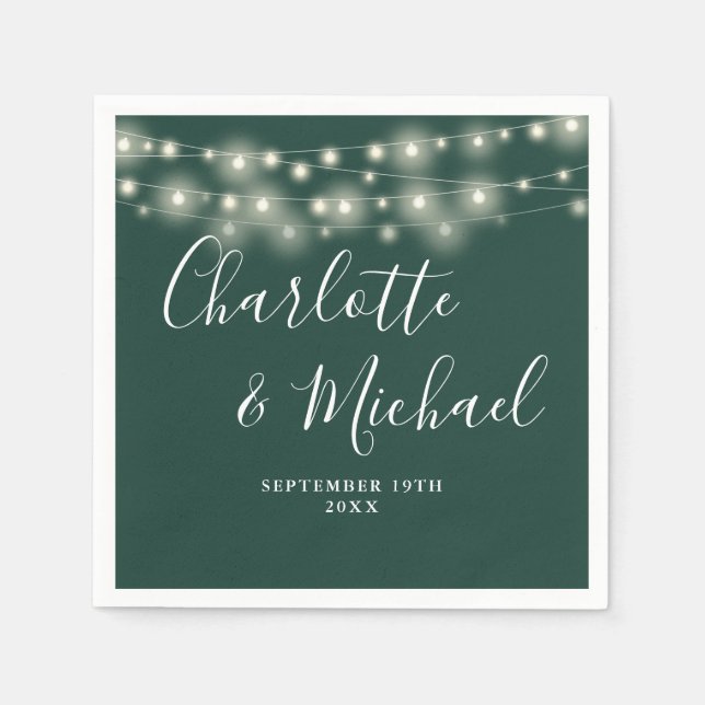 String Lights Signature Script Emerald Wedding Napkins (Front)