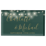 String Lights Signature Script Green And Gold Place Card Holder