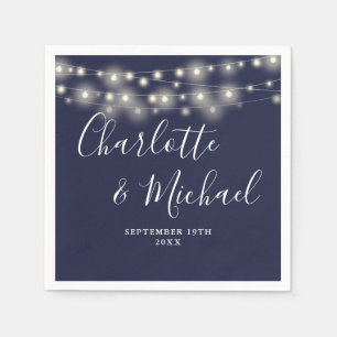 String Lights Signature Script Navy Blue Wedding Napkins
