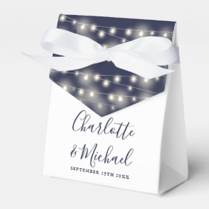 String Lights Signature Script Navy White Wedding Favor Boxes