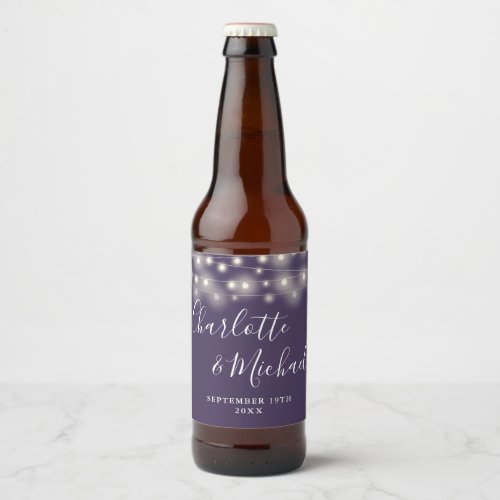 String Lights Signature Script Purple Wedding Beer Bottle Label