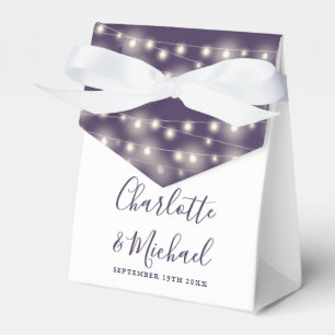 String Lights Signature Script Purple Wedding Favor Boxes