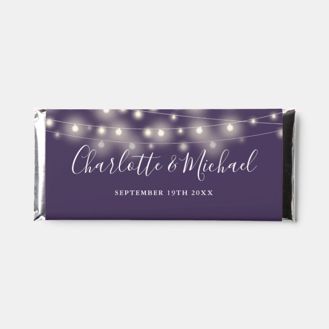 String Lights Signature Script Purple Wedding Hershey Bar Favors (Front)