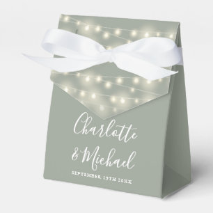 String Lights Signature Script Sage Green Wedding Favor Boxes