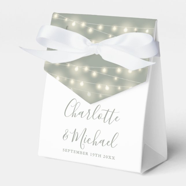 String Lights Signature Script Sage Green Wedding  Favor Boxes (Front Side)