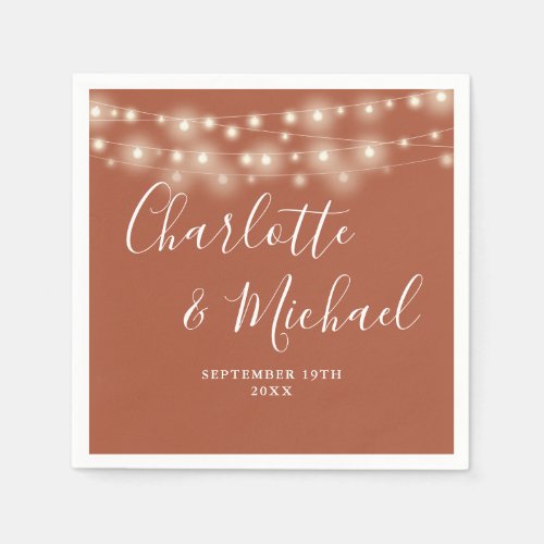 String Lights Signature Script Terracotta Wedding Napkins