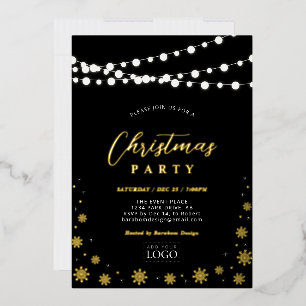 String Lights & Snow   Company Logo Holiday Party  Foil Invitation