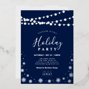 String Lights & Snow   Company Logo Holiday Party  Foil Invitation