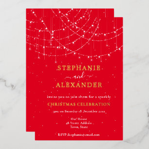 String Lights Snow Red Christmas Party Luxury Real Foil Invitation