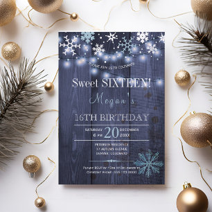 String lights snowflakes chic winter sweet sixteen invitation
