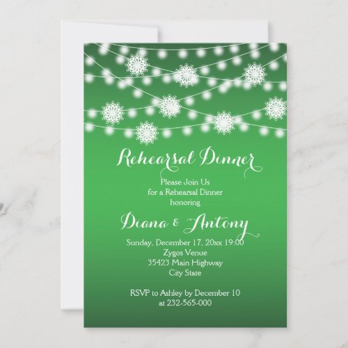 String lights snowflakes wedding rehearsal dinner invitation