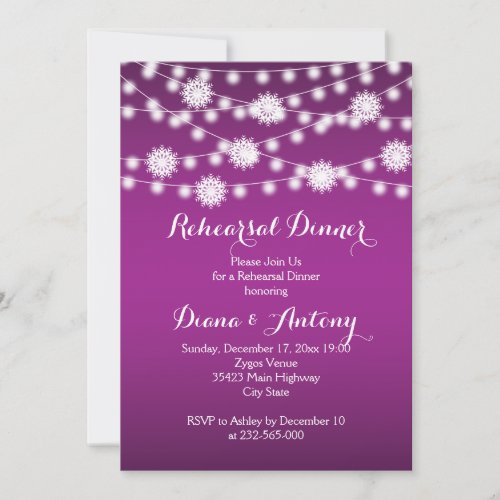 String lights snowflakes wedding rehearsal dinner invitation