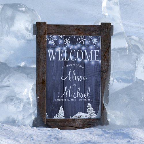 String lights snowflakes wedding welcome sign