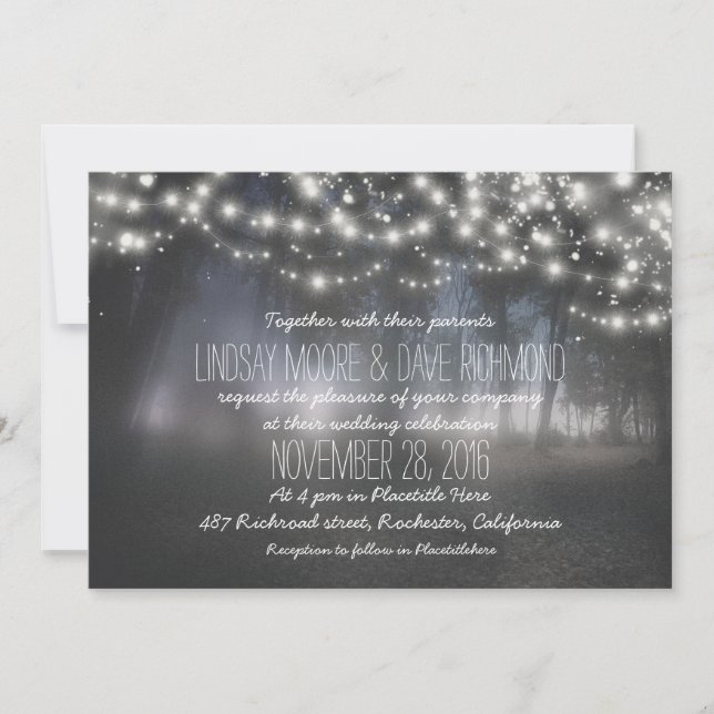 string lights sparkly rustic wedding invitation (Front)