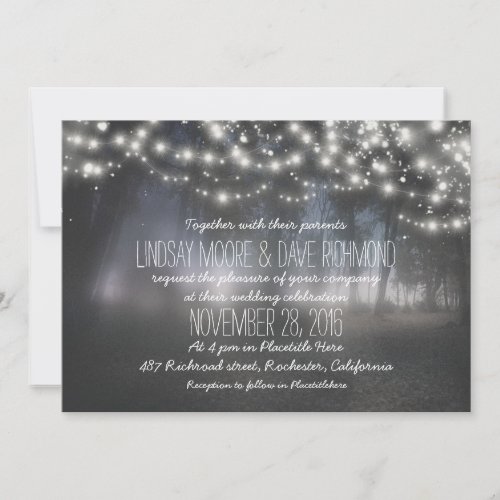 string lights sparkly rustic wedding invitation