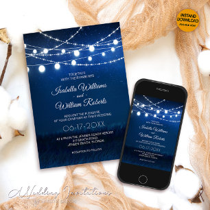 String Lights Starry Night Navy Blue Wedding Invitation