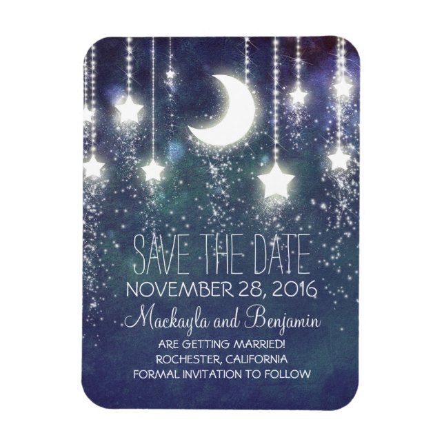 String Lights Stars and Moon Save The Date Magnet (Vertical)
