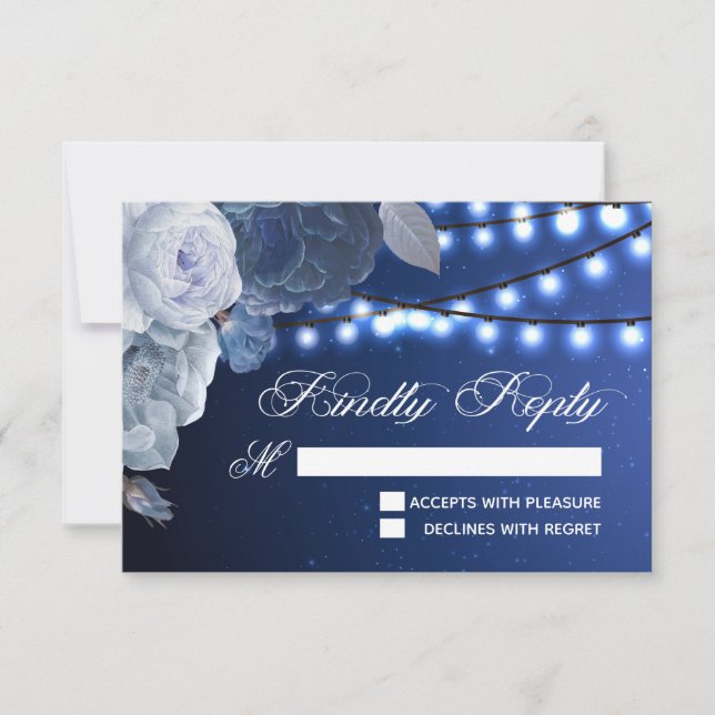 String lights stars Blue Elegant RSVP Card (Front)