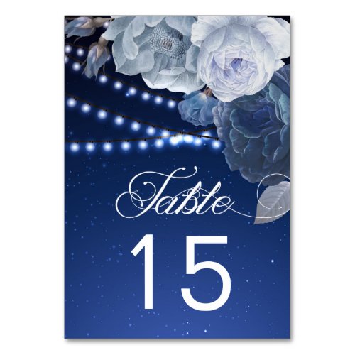 String lights stars Blue Elegant Wedding Table Number
