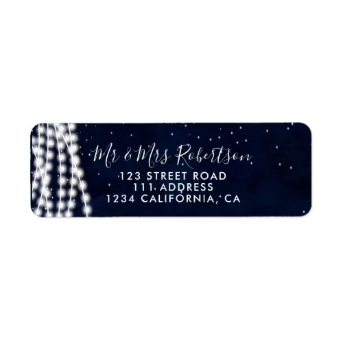 String lights stars navy watercolor wedding label