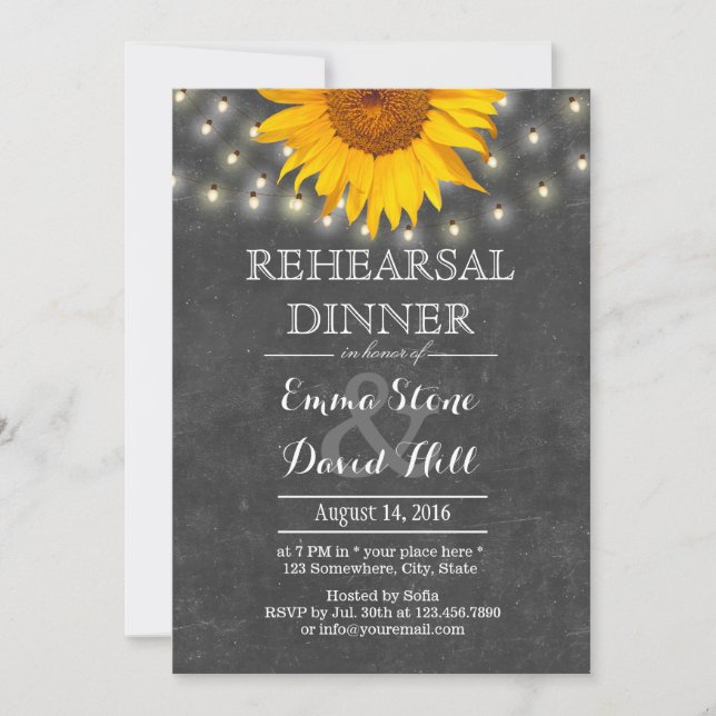 String Lights & Sunflower Wedding Rehearsal Dinner Invitation (Front)