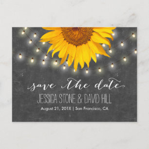String Lights & Sunflower Wedding Save the Date Announcement Postcard