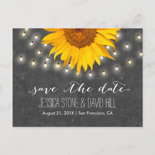 String Lights  Sunflower Wedding Save the Date Announcement Postcard