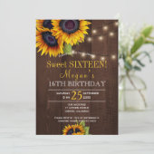 String lights sunflowers chic rustic sweet sixteen invitation (Standing Front)