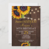 String lights sunflowers chic rustic sweet sixteen invitation (Front)