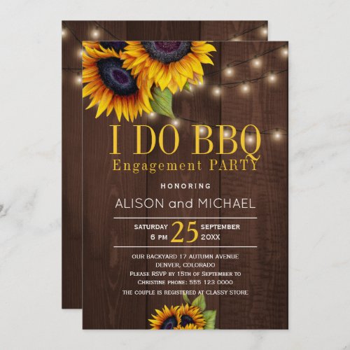 String lights sunflowers engagement i do bbq invitation