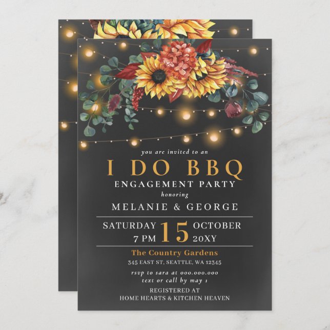 String Lights Sunflowers I DO BBQ Couples Shower   Invitation (Front/Back)