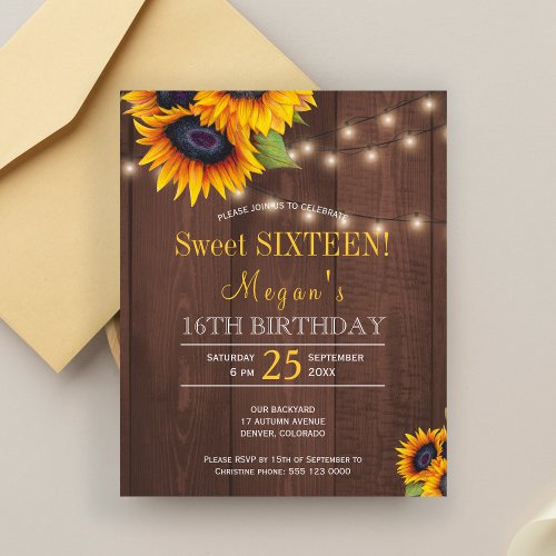 String lights sunflowers rustic chic Sweet Sixteen