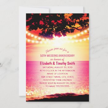 String Lights Sunset Beach Wedding Anniversary Invitation by superdazzle at Zazzle