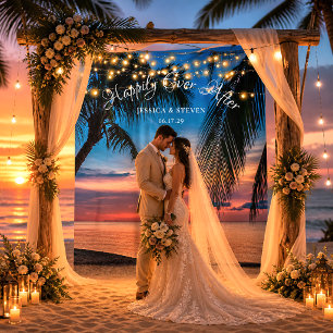 String Lights Sunset Palm Beach Wedding Backdrop
