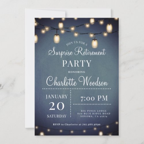 String Lights Surprise Retirement Party Invitation