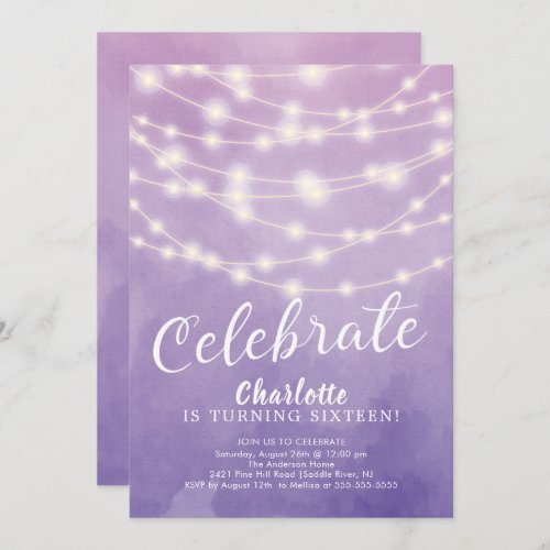 String Lights Sweet 16th Birthday Invitation