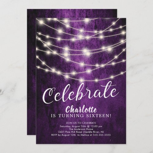 String Lights Sweet 16th Birthday Invitation